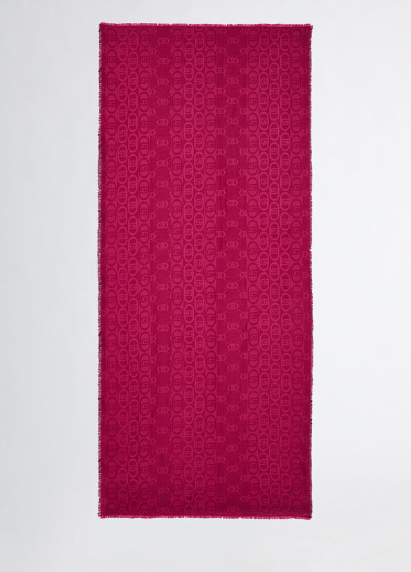 Jacquard stole with logo red Liu Jo - large image number 1