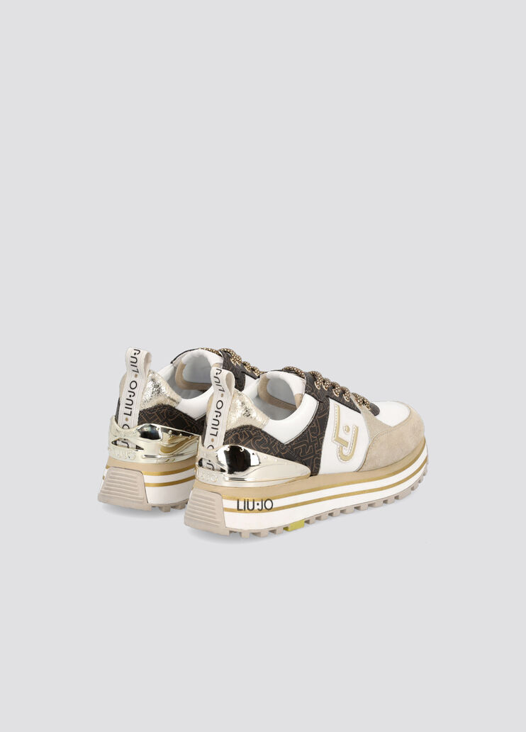 Leather sneakers with monogram inserts white/brown Liu Jo - large image number 1 Leather sneakers with monogram inserts white/brown Liu Jo - large image number 1
