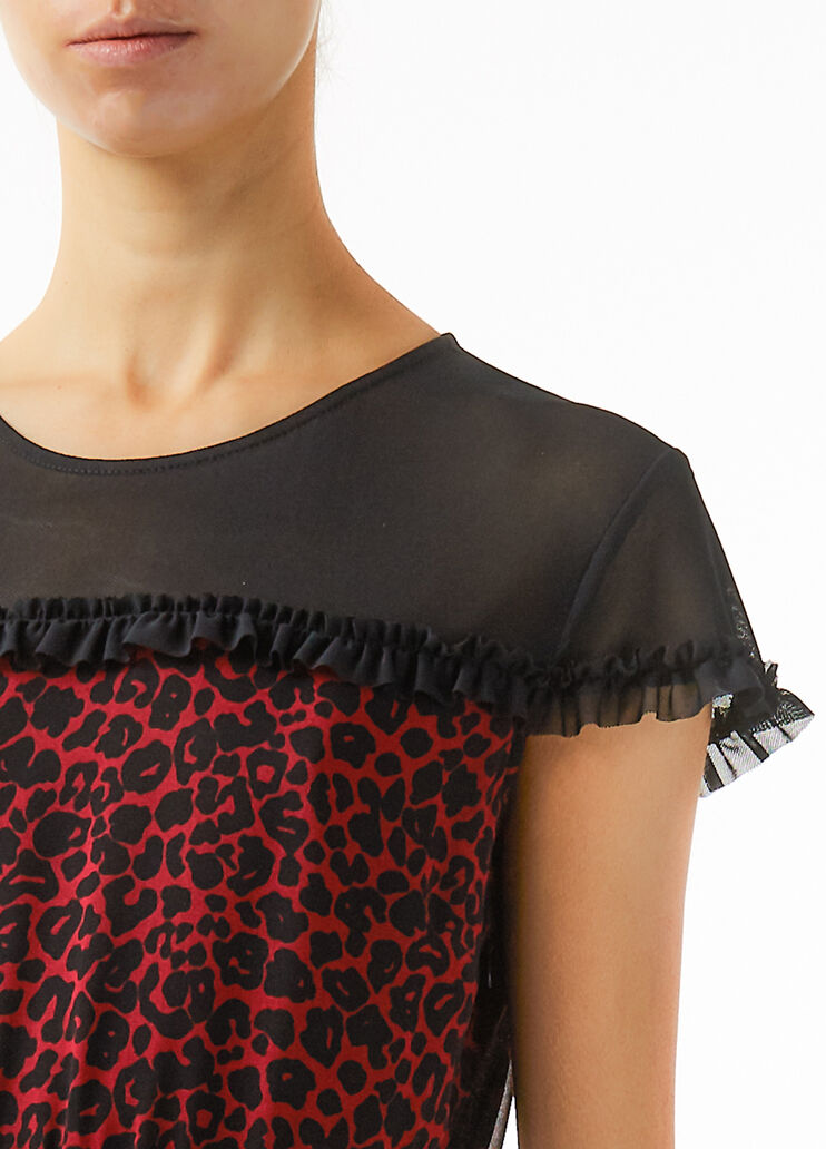 Kurzes Kleid mit Rüschen Amarantrot/Leopard Liu Jo - large image number 2 Kurzes Kleid mit Rüschen Amarantrot/Leopard Liu Jo - large image number 2