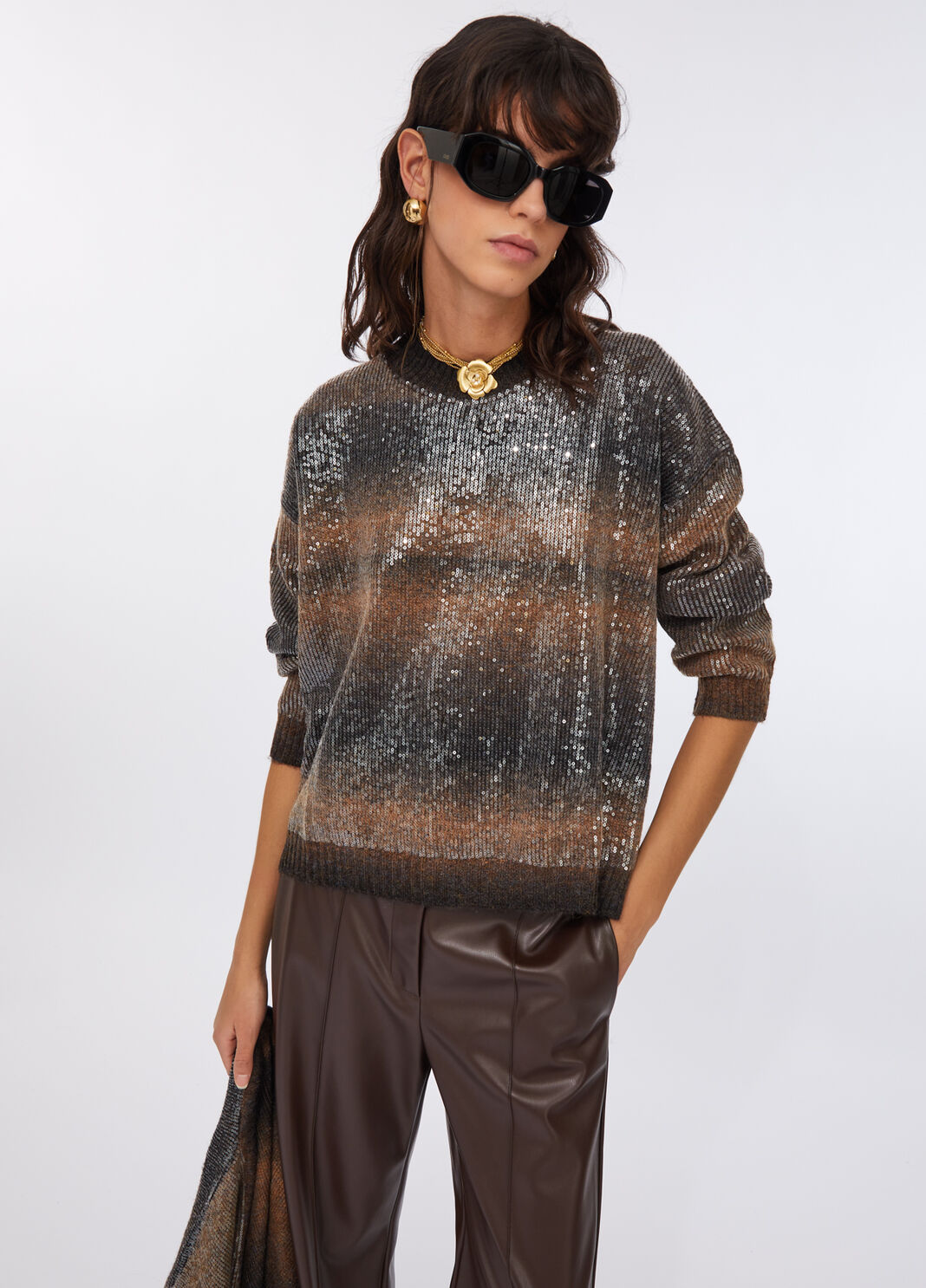 Джемпер с пайетками коричневый Liu Jo - large image number 4