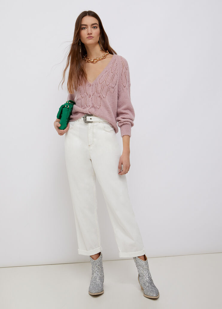 Perforated cardigan in alpaca blend powder pink Liu Jo - large image number 3