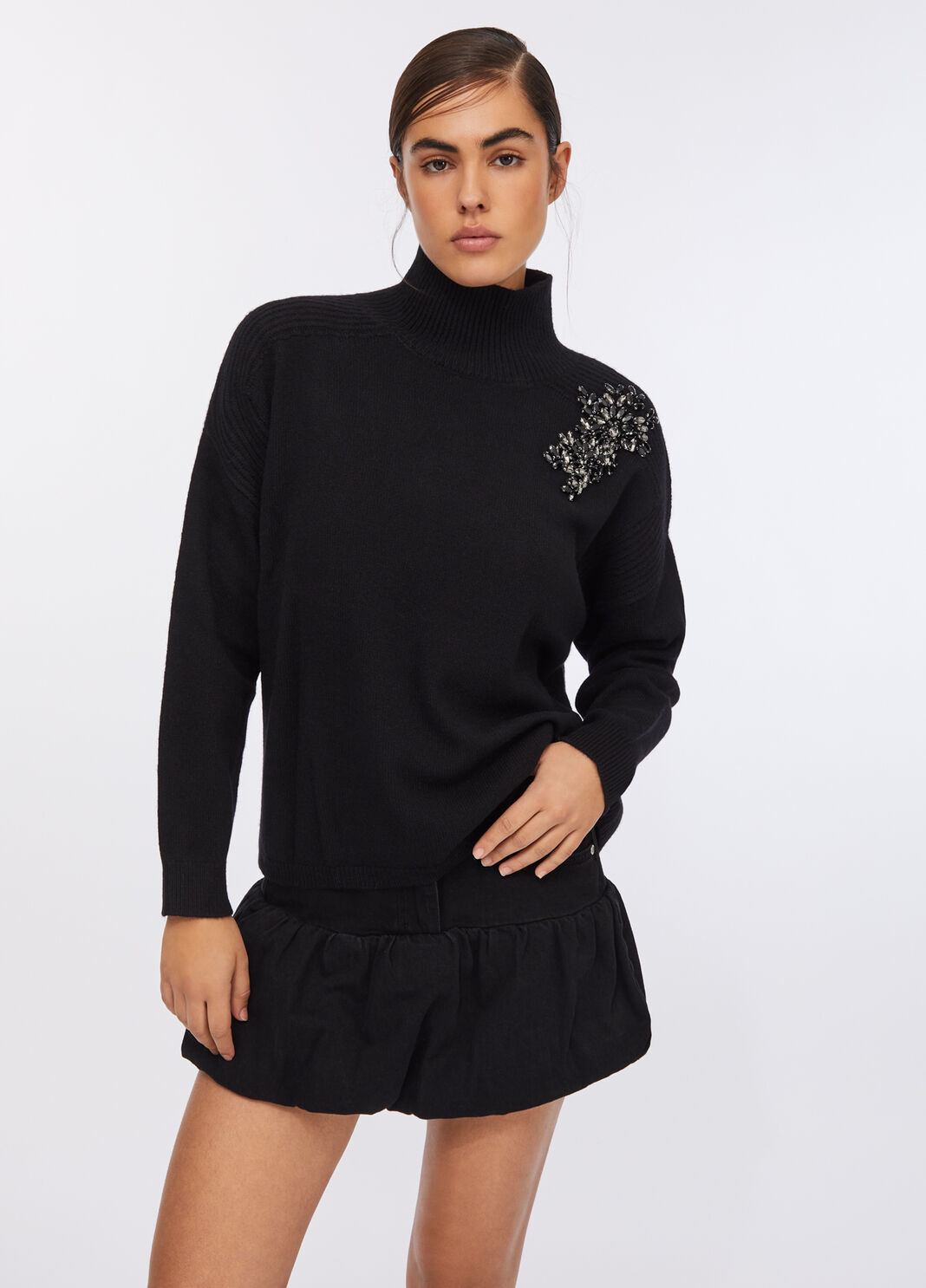 100% wool jumper with bejewelled embroidery black with embroidery Liu Jo - large image number 0