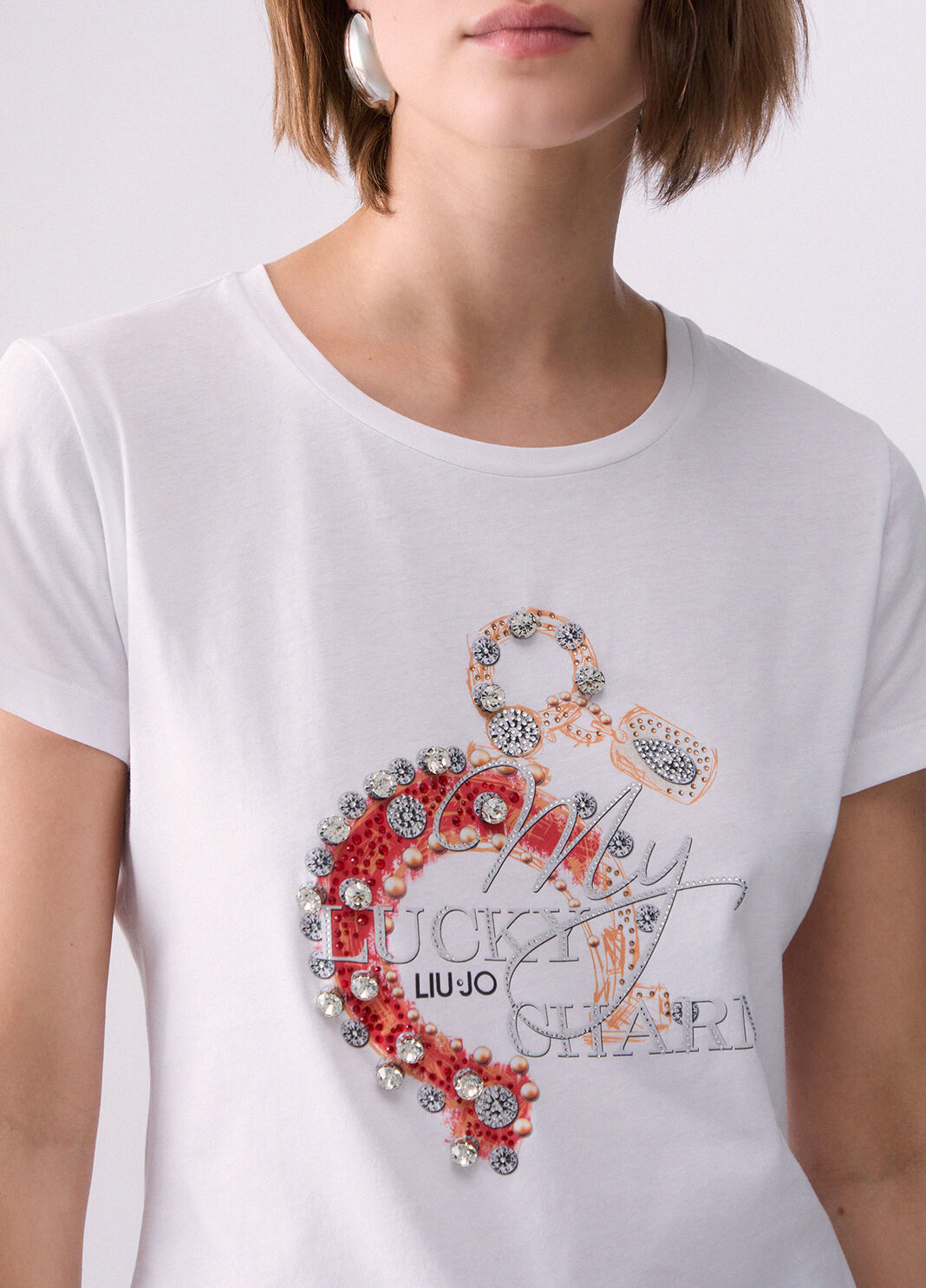 T-shirt with jewel embroidery white/horseshoe print Liu Jo - large image number 4