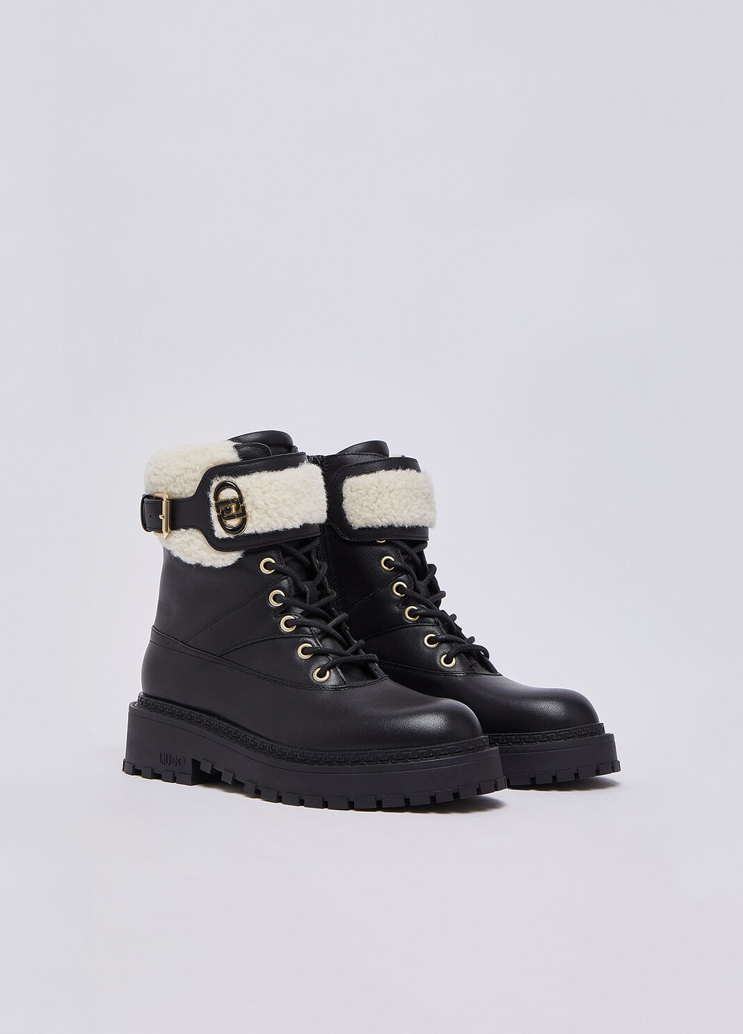 Schn&uuml;rboots aus Leder und teddy Schwarz Liu Jo - large image number 1