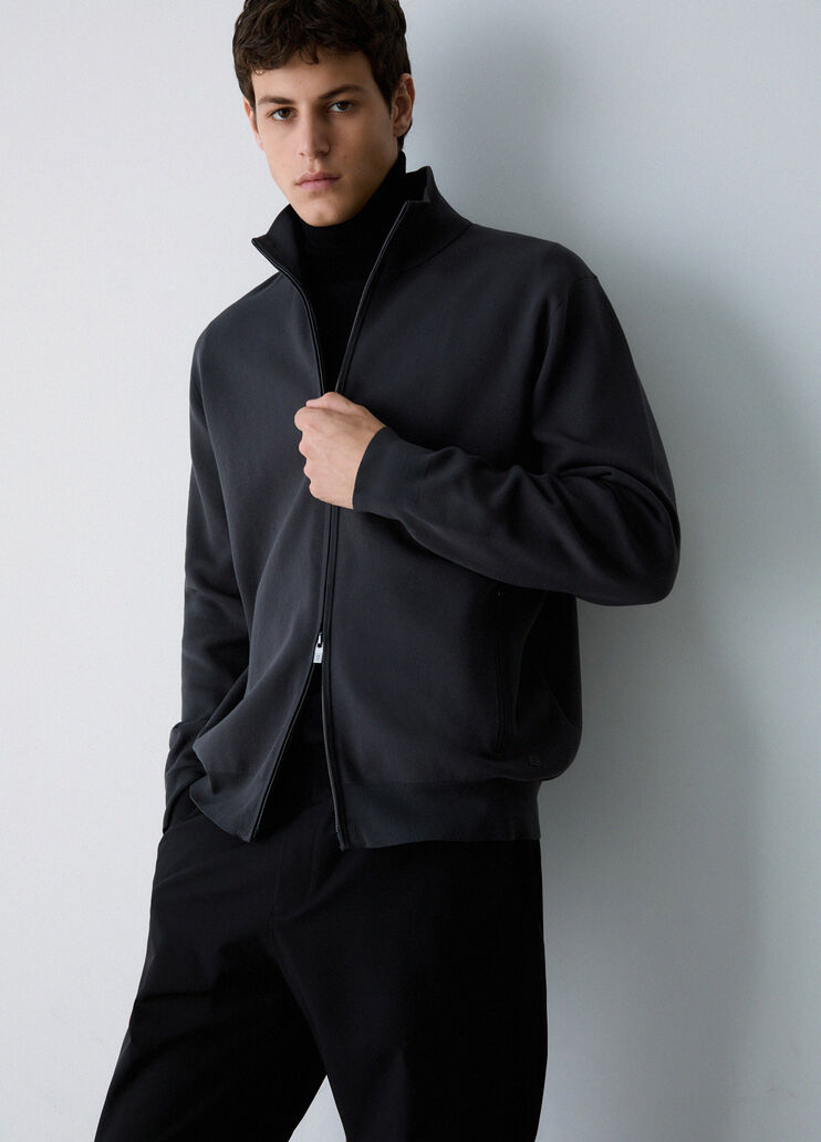 Zip-up sweater in smooth cotton dark grey Liu Jo - medium