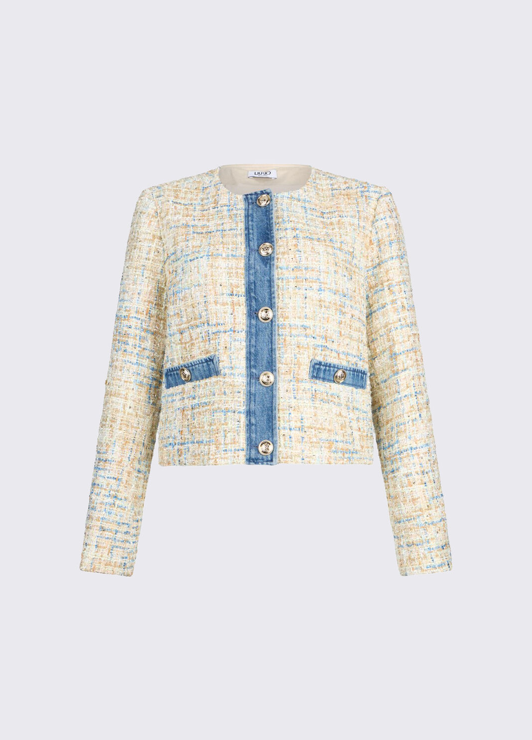 Boucl&eacute; jacket with denim details dark blue denim Liu Jo - large image number 6