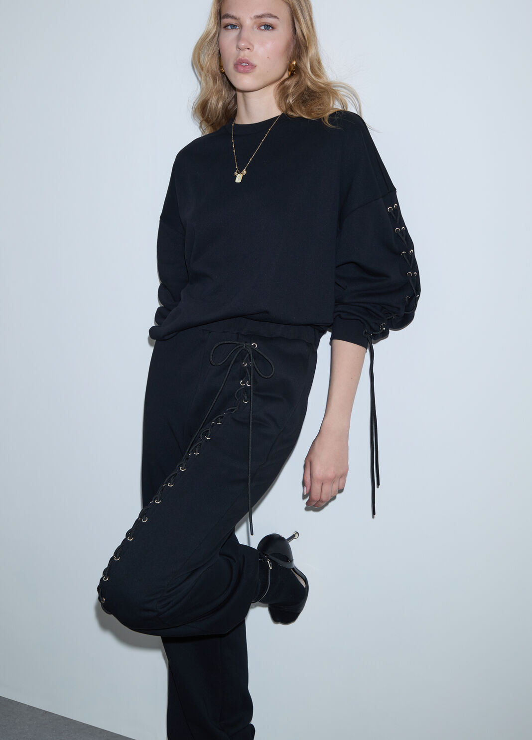 Trousers in sweatshirt with laces black Liu Jo - large image number 3
