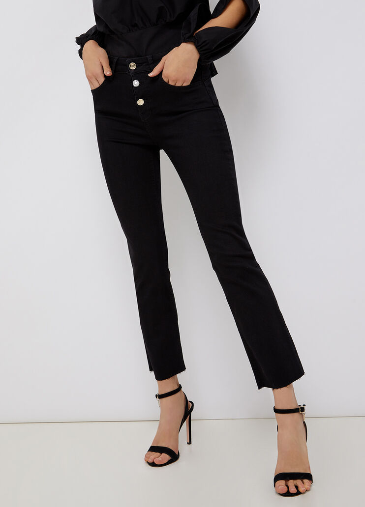 Cropped jeans with frayed edges black denim Liu Jo - large image number 0