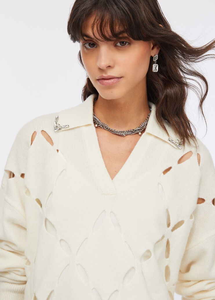 100% wool jumper with bejewelled embroidery white wool Liu Jo - medium