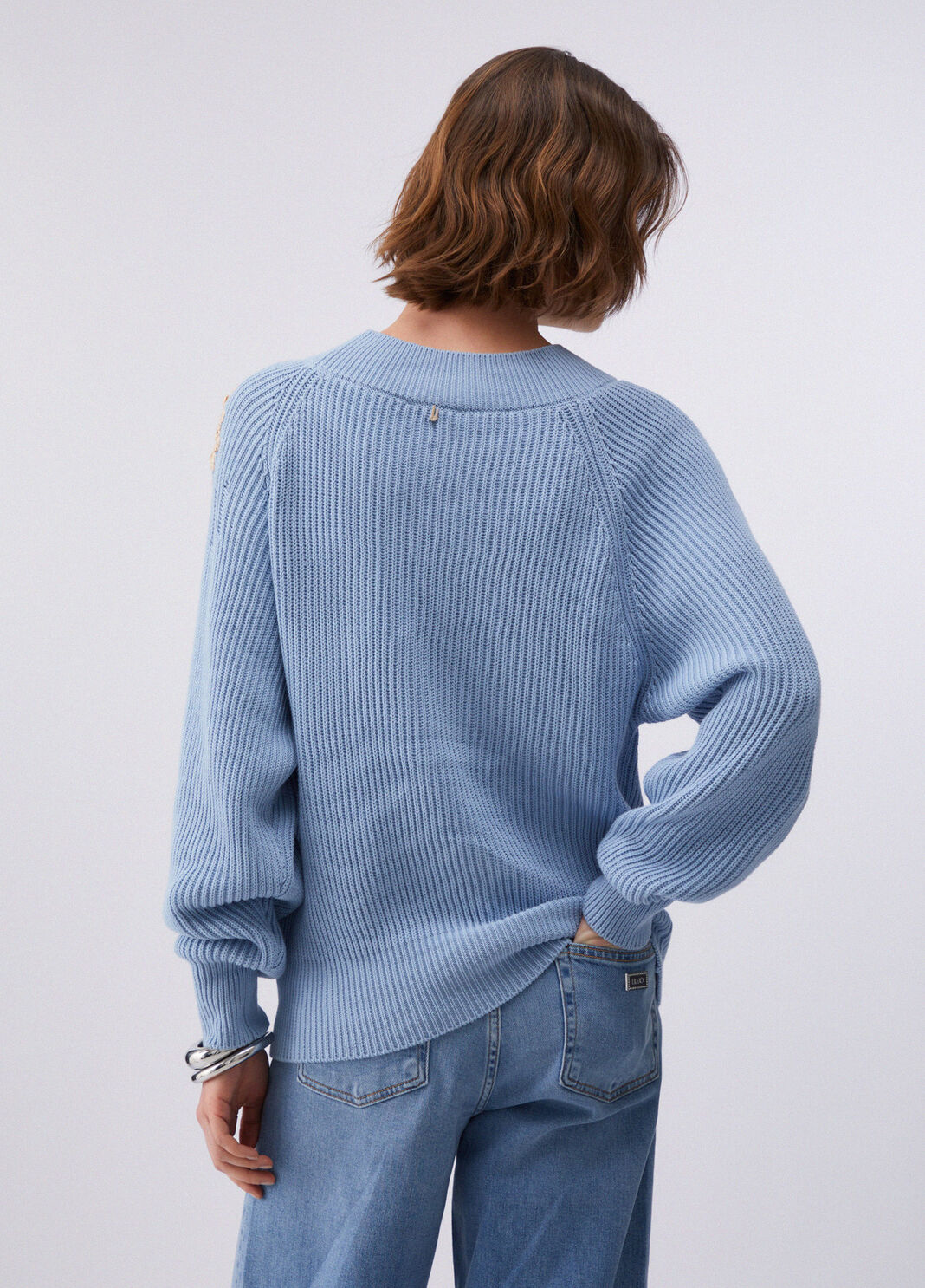 Pullover mit Stickerei aus Bast Azurblau Liu Jo - large image number 1