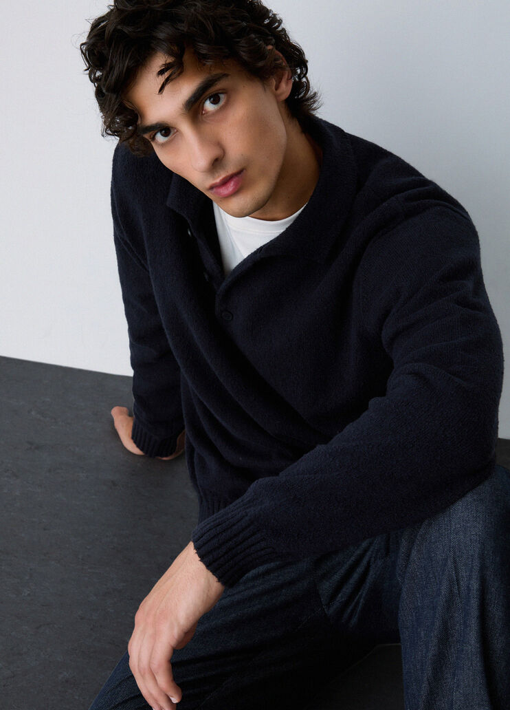 Boucl&eacute; Knit Polo Shirt dark blue Liu Jo - medium