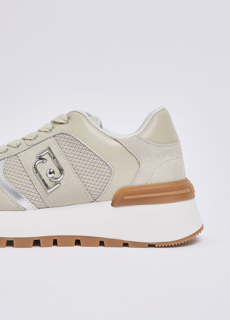 Sneakers &agrave; plateforme en daim et maille filet beige Liu Jo - medium