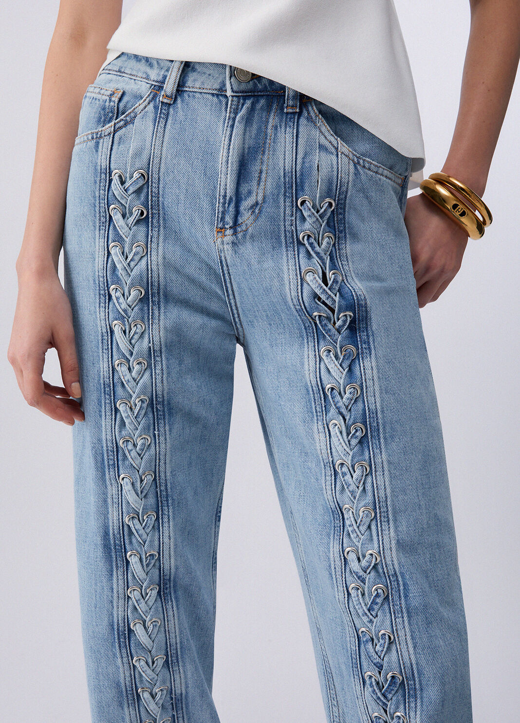 Flared jeans with braiding light denim Liu Jo - large image number 4