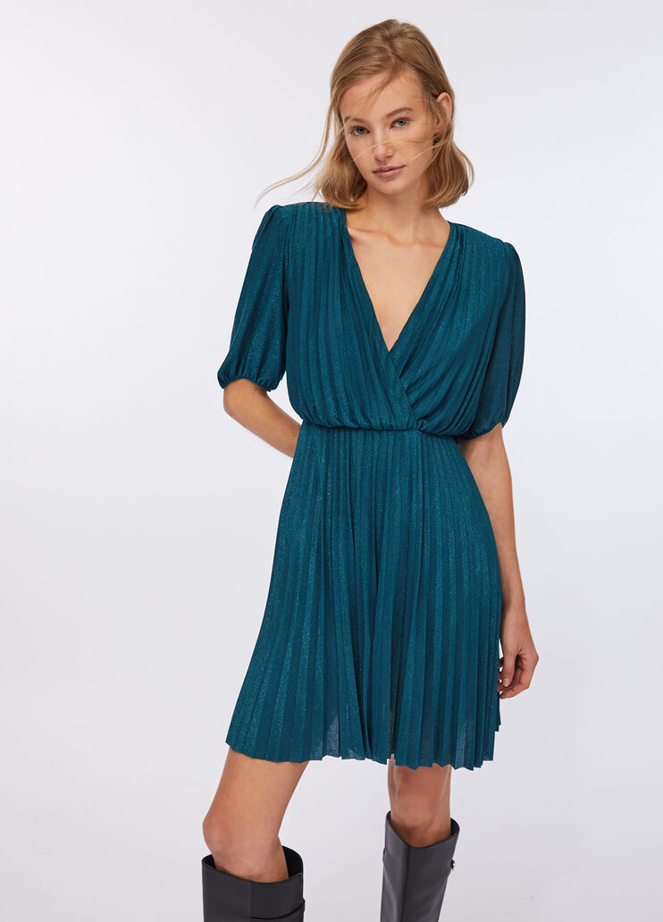 Elegant pleated short dress dark green Liu Jo - large image number 0