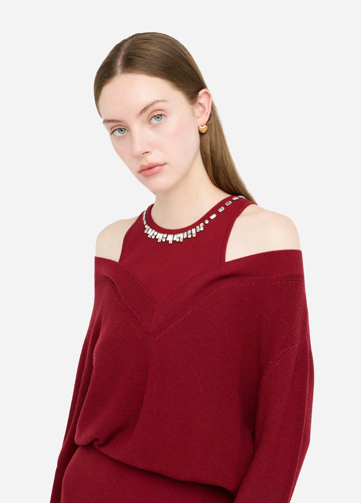 Knit dress with bejewelled embroidery colour red | Liu Jo