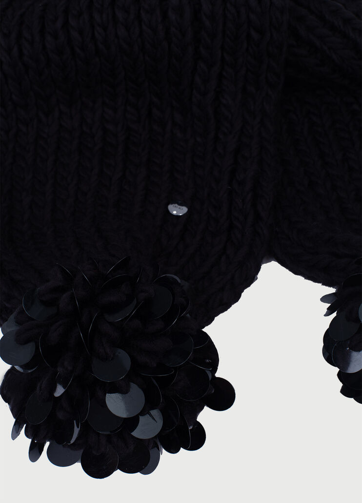 Scarf with pompon and sequins Black Liu Jo - large image number 1