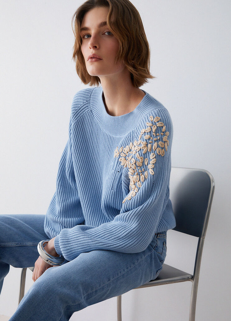 Jumper with raffia embroidery light blue Liu Jo - medium