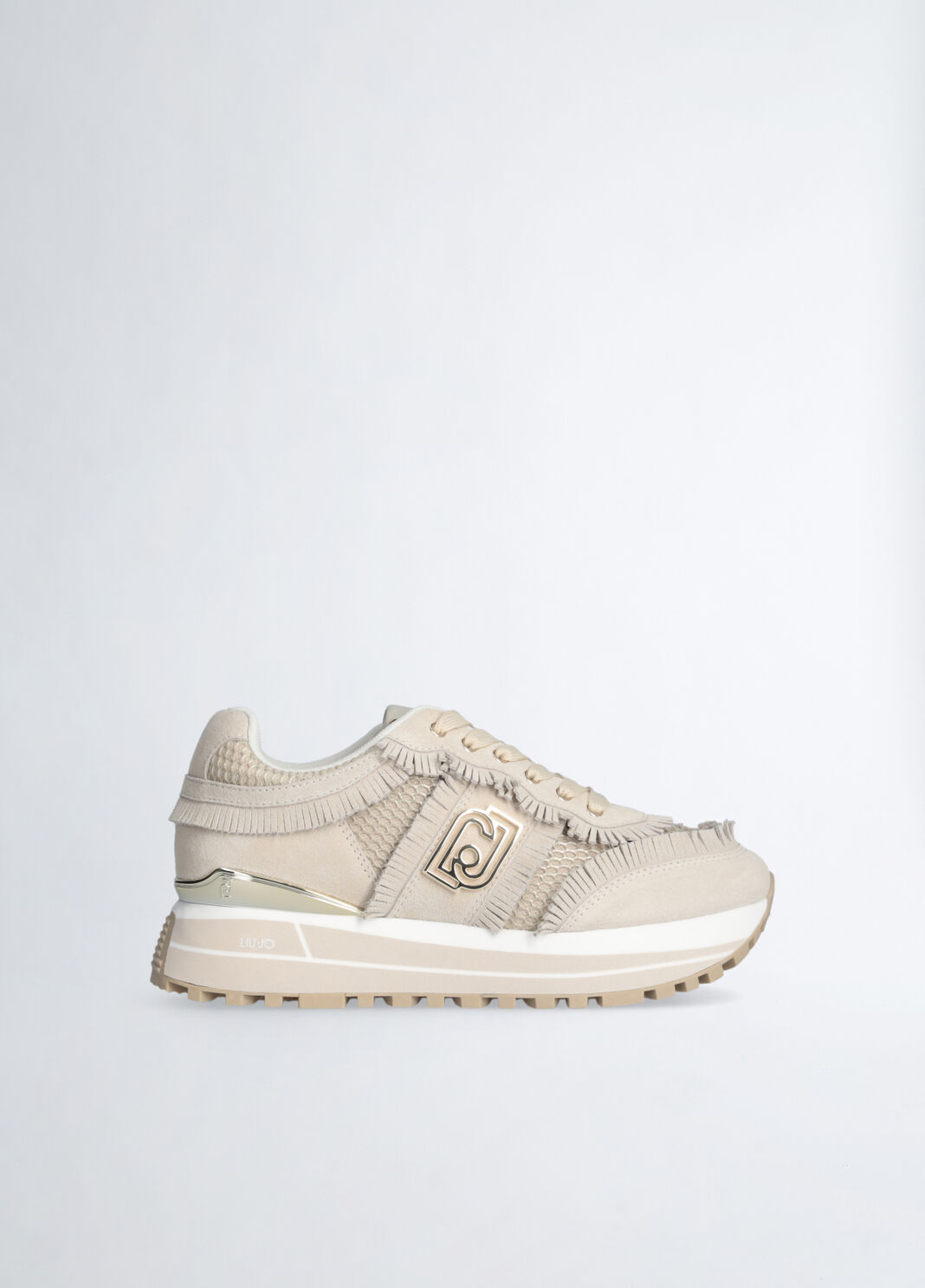 Sneakers compens&eacute;es avec franges beige Liu Jo - large image number 3