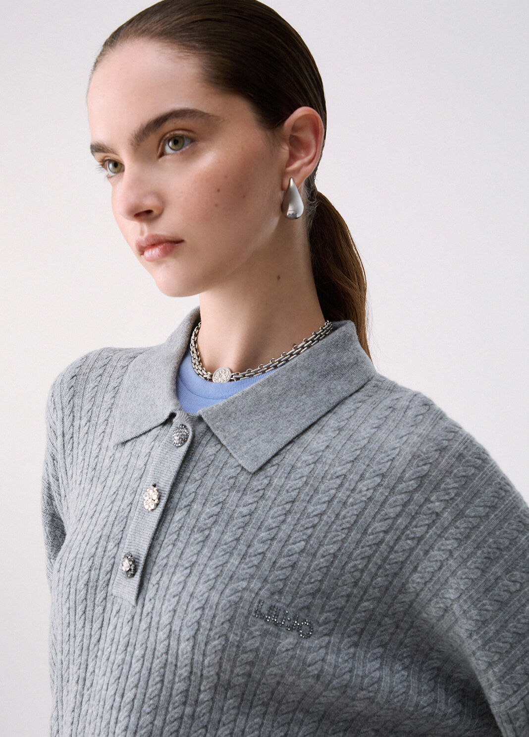 Knit Polo with Jewel Buttons grey Liu Jo - large image number 4