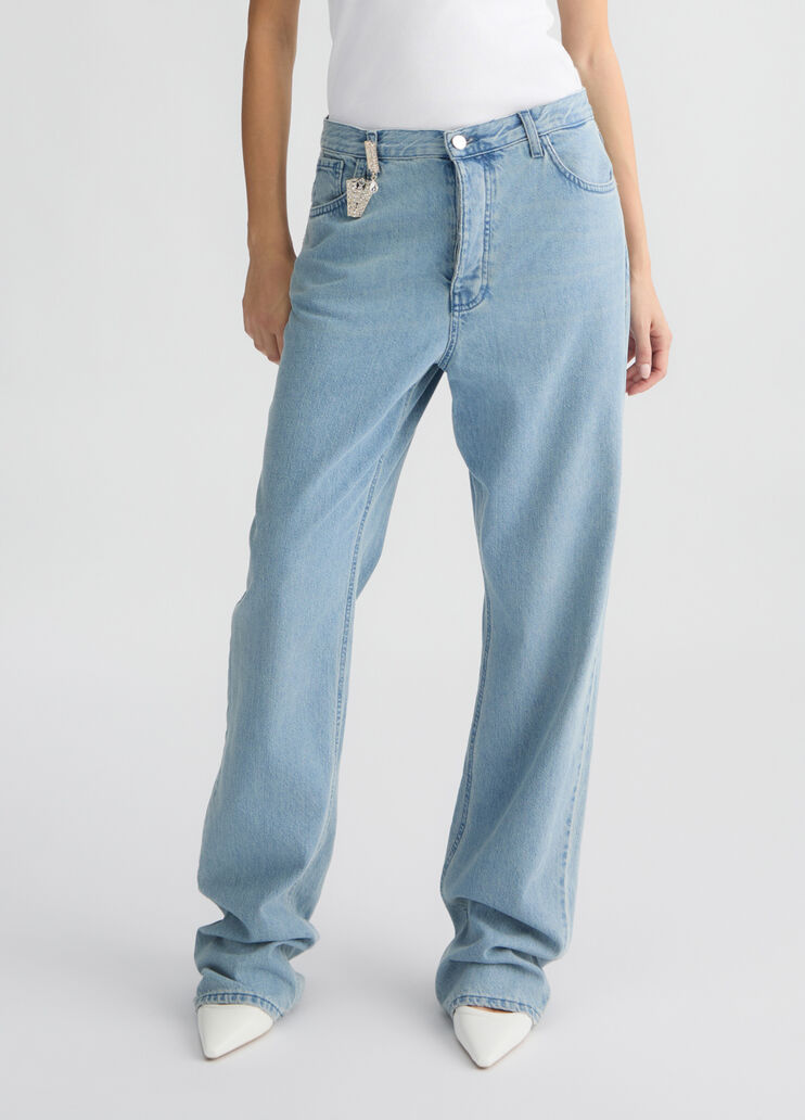 Light blue straight-leg jeans with bejewelled charm light denim Liu Jo - medium Light blue straight-leg jeans with bejewelled charm light denim Liu Jo - medium