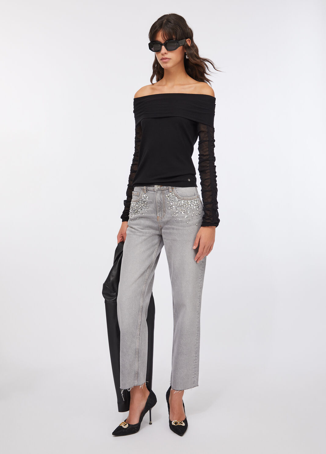 Pull &agrave; encolure bardot noir Liu Jo - large image number 5