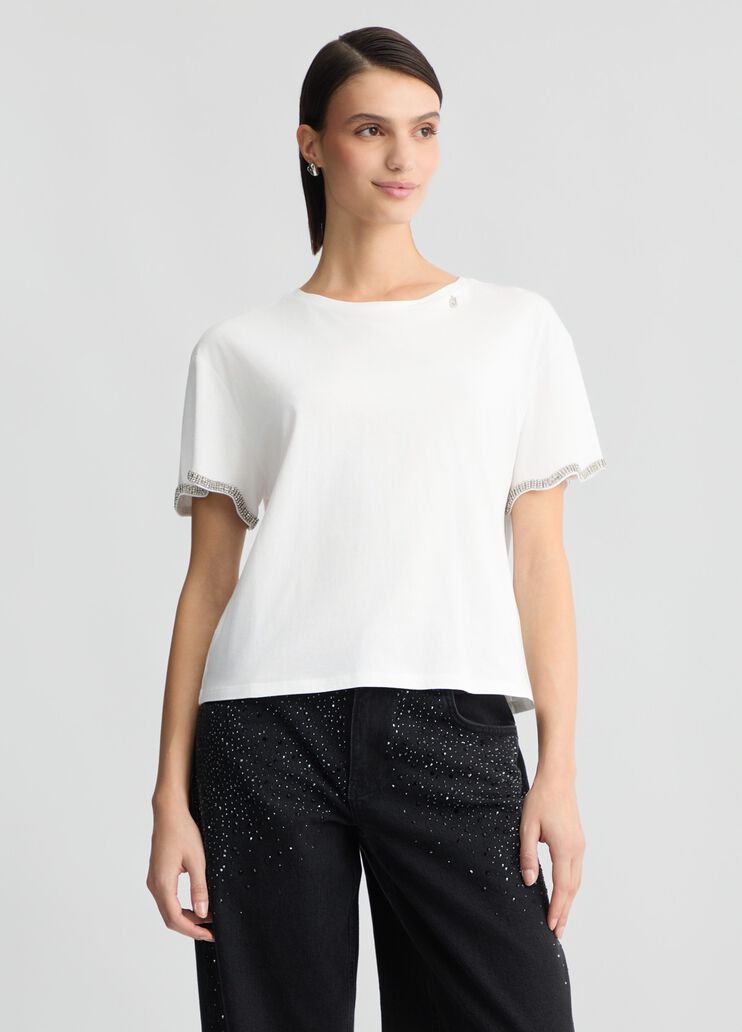 Cotton T-shirt with rhinestones white Liu Jo - large image number 0 Cotton T-shirt with rhinestones white Liu Jo - large image number 0