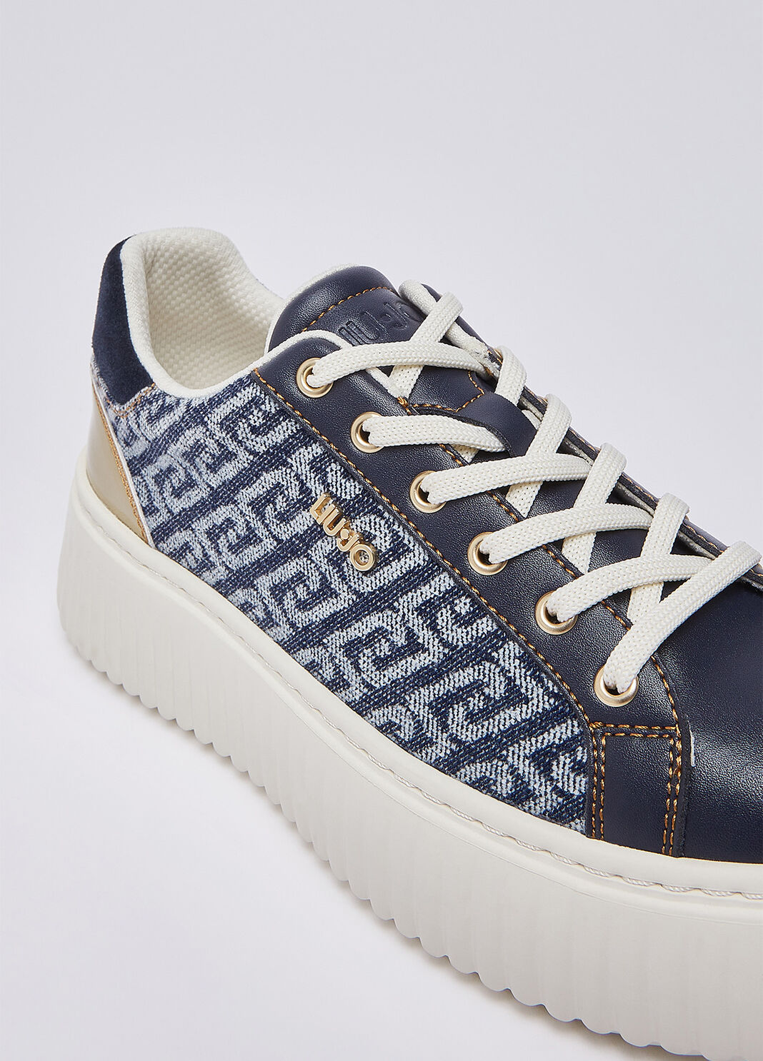 Sneakers &agrave; plateforme en denim monogramme bleu fonc&eacute; Liu Jo - large image number 5