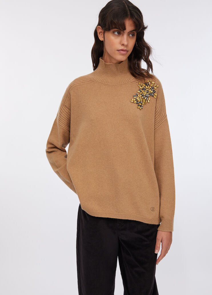 100% wool jumper with bejewelled embroidery beige Liu Jo - large image number 0 100% wool jumper with bejewelled embroidery beige Liu Jo - large image number 0