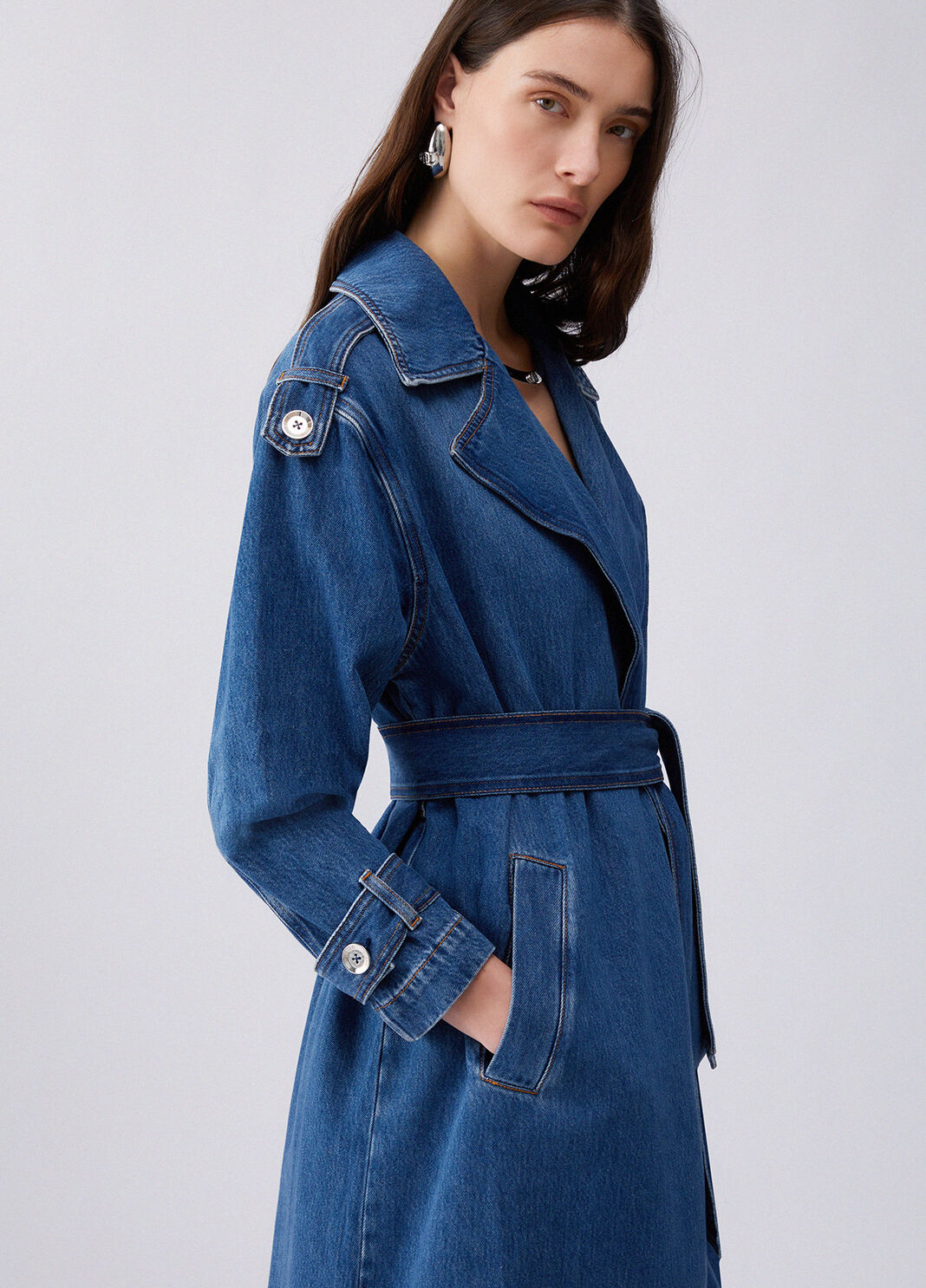 Long denim trench coat dark blue denim Liu Jo - large image number 4