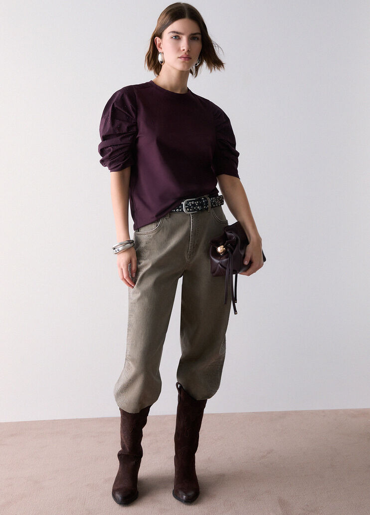 T-shirt with sleeves gathered aubergine Liu Jo - medium