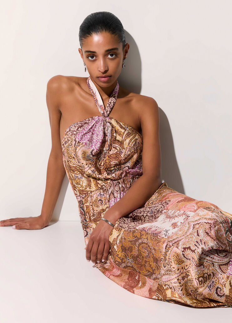 Langes Kleid aus bedrucktem Satin Beige Liu Jo - medium