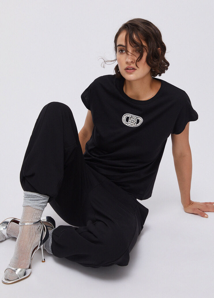 T-shirt avec détails bijoux noir Liu Jo - medium