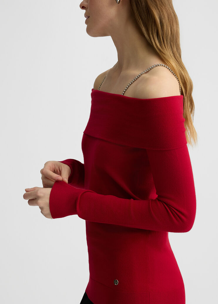 Bardot-neck jumper with gemstones red Liu Jo - large image number 2