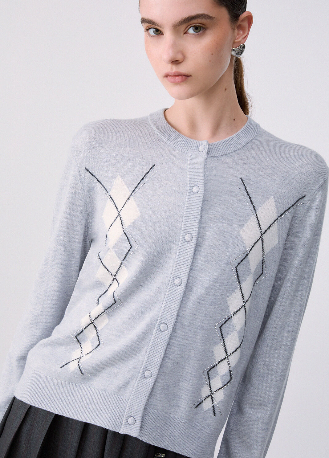 Wollcardigan mit Argyle-Muster Grau Liu Jo - large image number 4