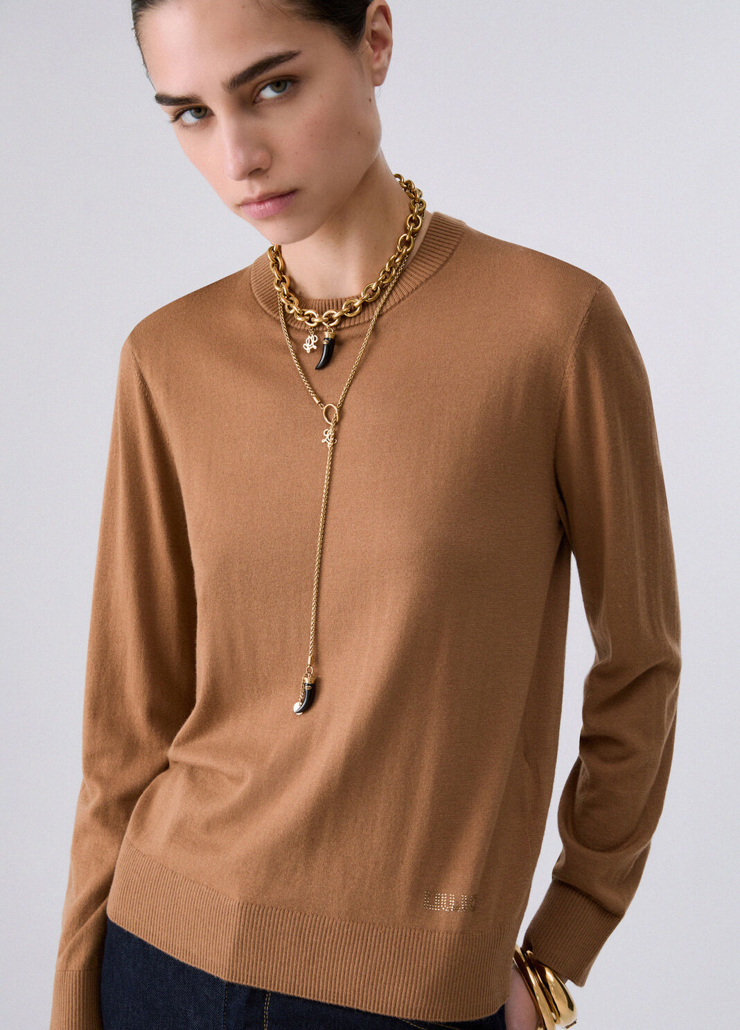 Sweater with poplin detail beige Liu Jo - large image number 4