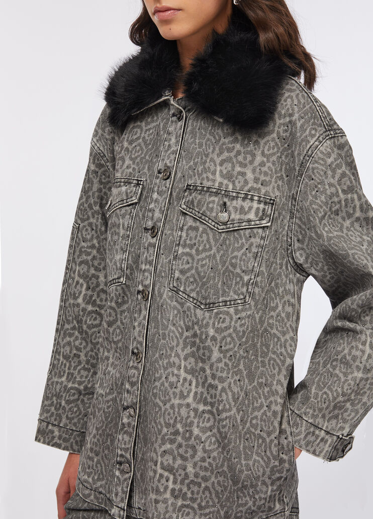 Куртка с воротником из искусственного меха анималистический серый Liu Jo - medium