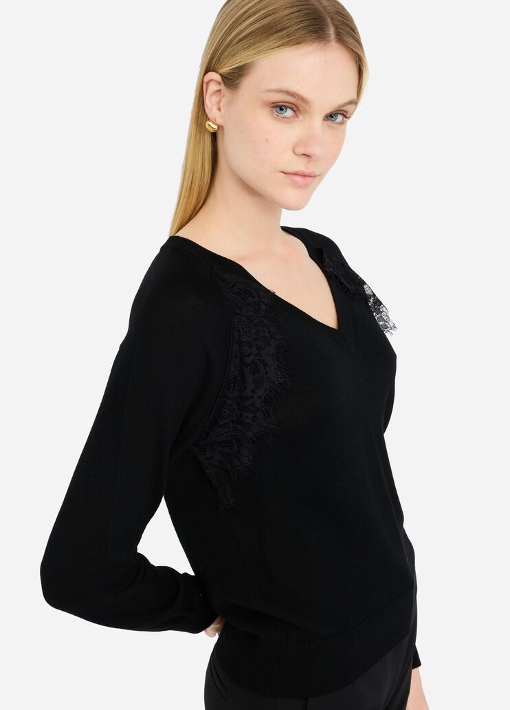 Pull en laine avec dentelle noir Liu Jo - large image number 3 Pull en laine avec dentelle noir Liu Jo - large image number 3