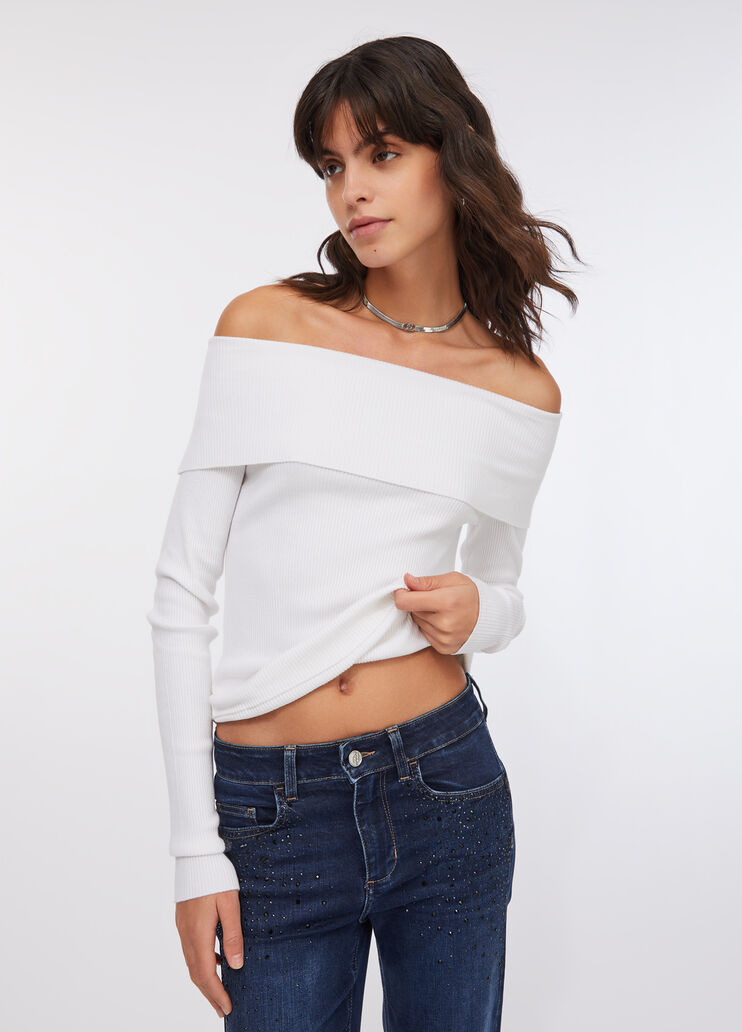 Off-the-shoulder jumper white wool Liu Jo - large image number 0