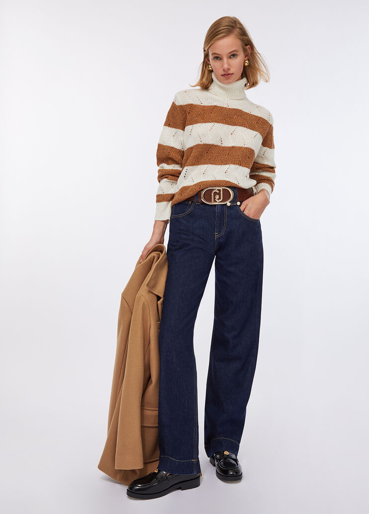 Striped wool and alpaca polo-neck white Liu Jo - large image number 5