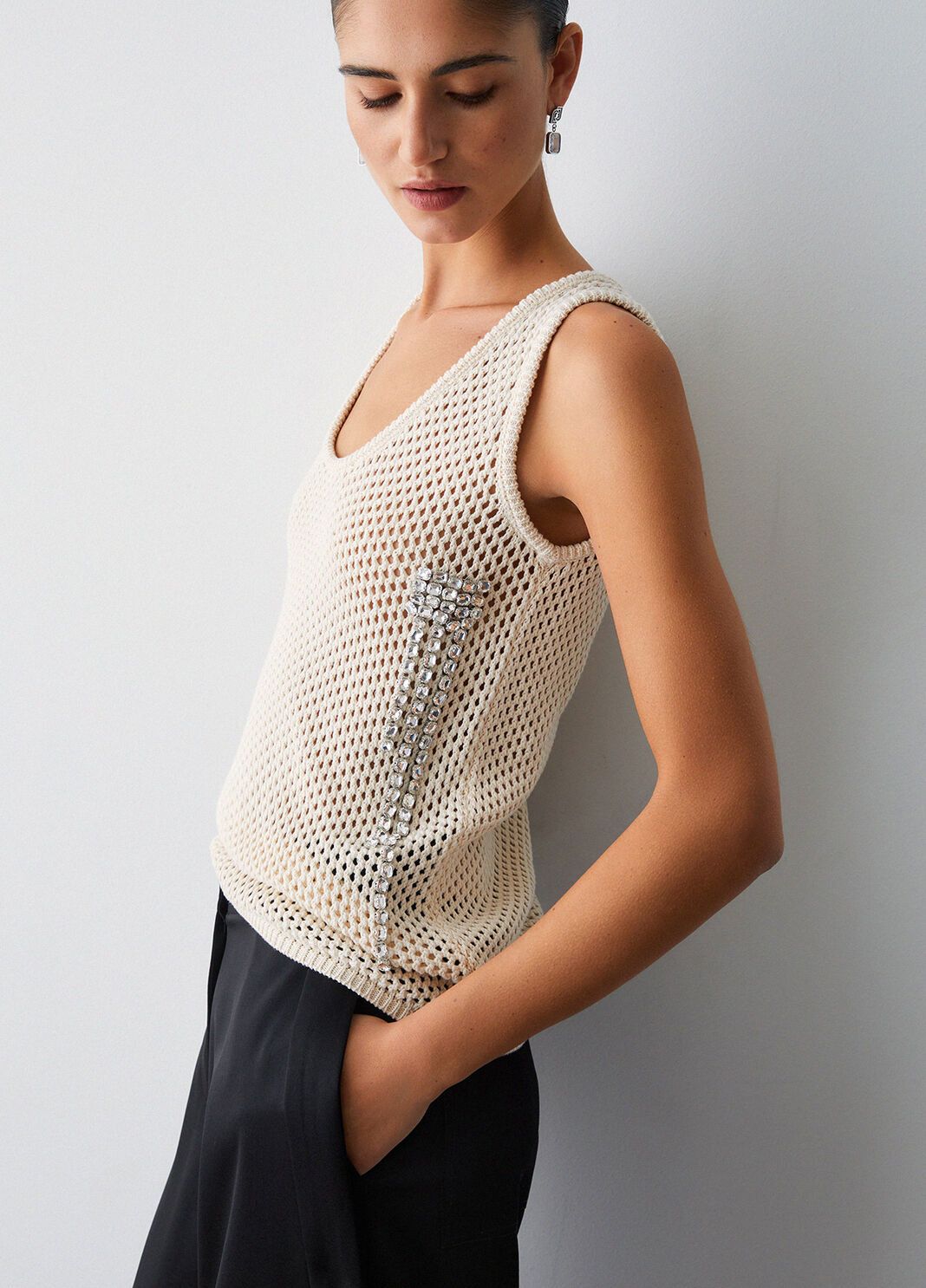 Top in rete con castoni gioiello bianco Liu Jo - large image number 3