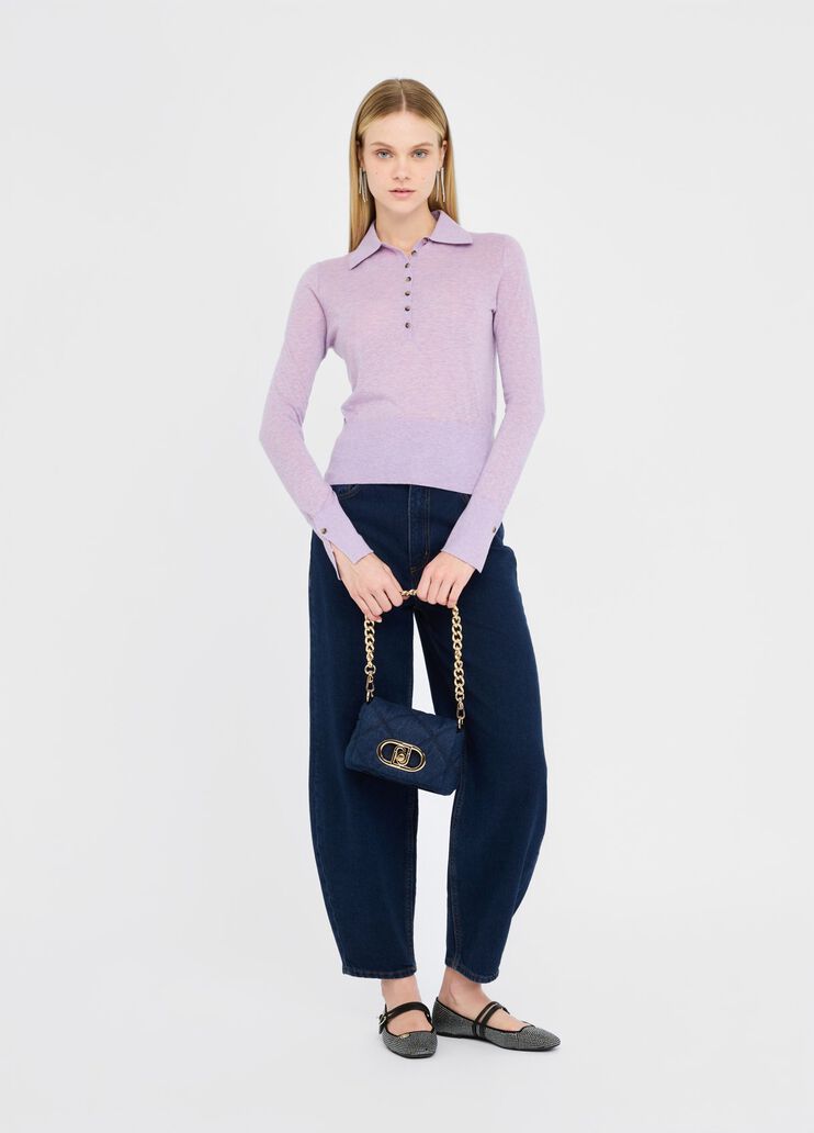 Cotton and cashmere polo shirt lilac Liu Jo - large image number 5 Cotton and cashmere polo shirt lilac Liu Jo - large image number 5