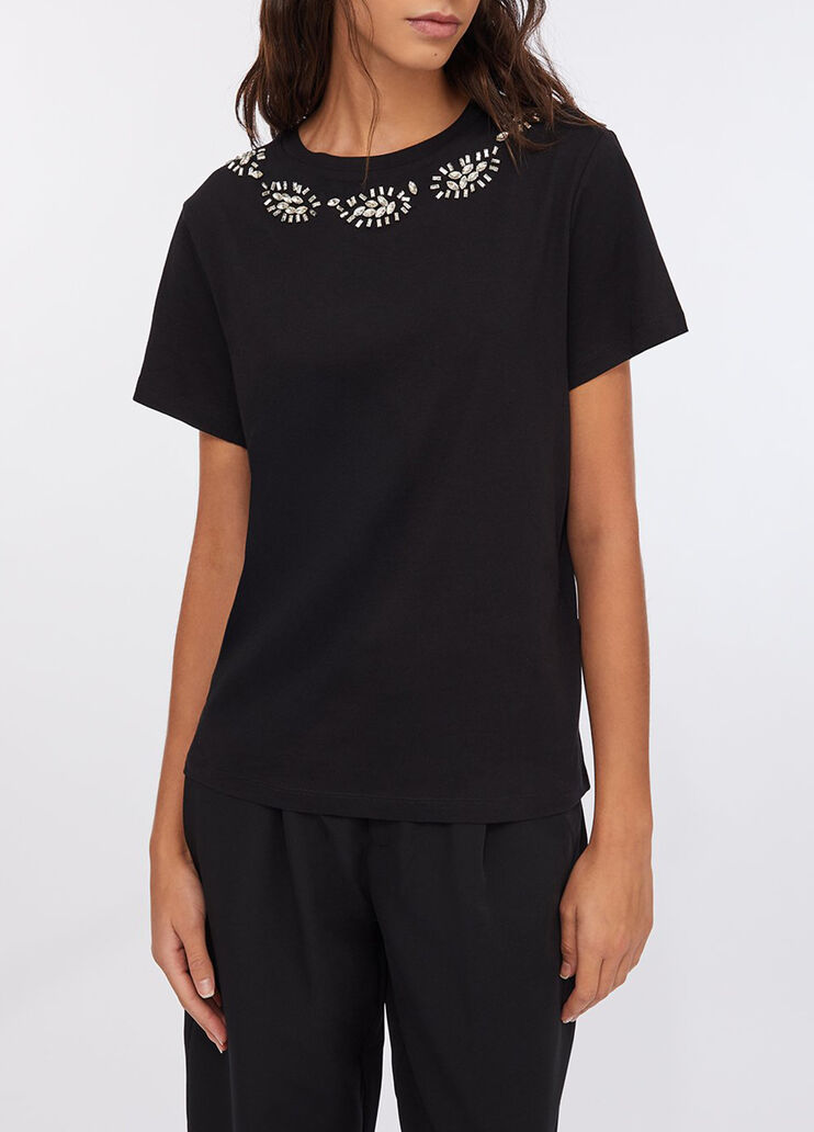 T-shirt avec broderies bijoux noir et strass Liu Jo - medium