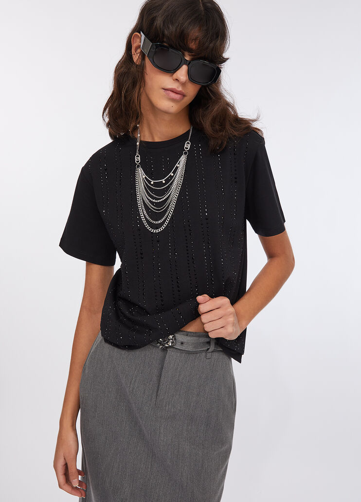 T-shirt with rhinestones black Liu Jo - medium