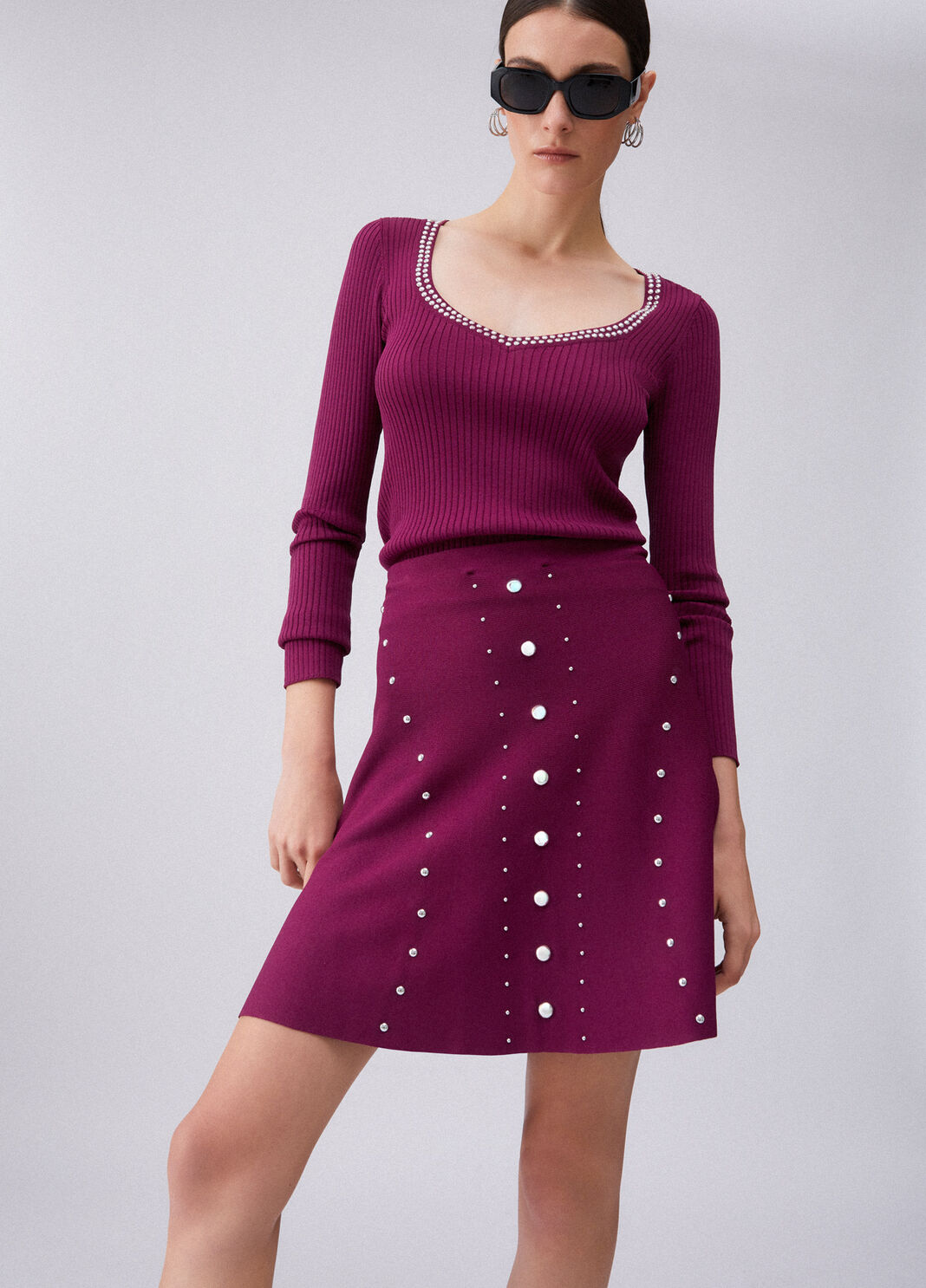 V-Ausschnitt mit Nieten violett Liu Jo - large image number 3