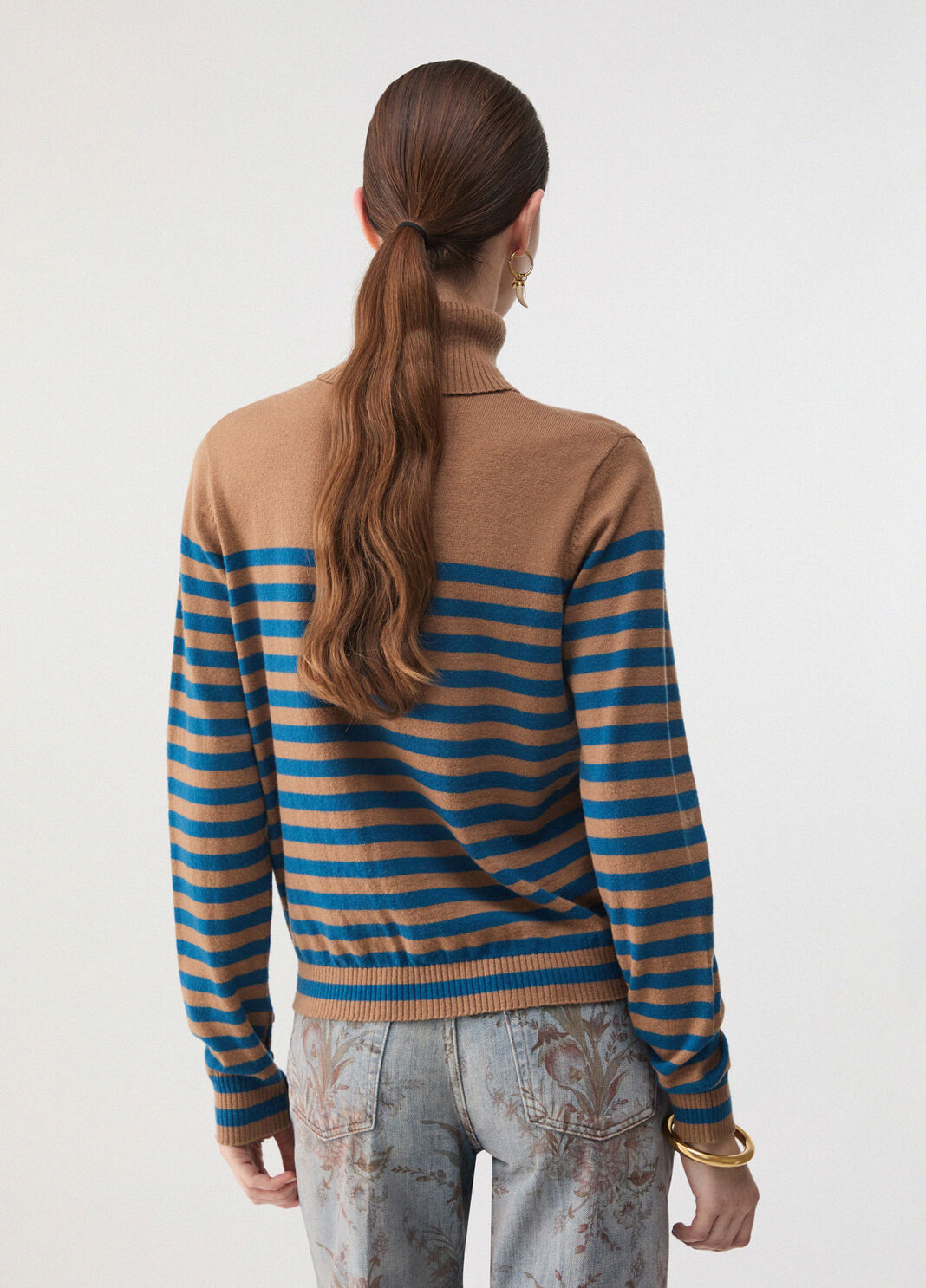 Pull col roul&eacute; &agrave; rayures avec broderie beige Liu Jo - large image number 1