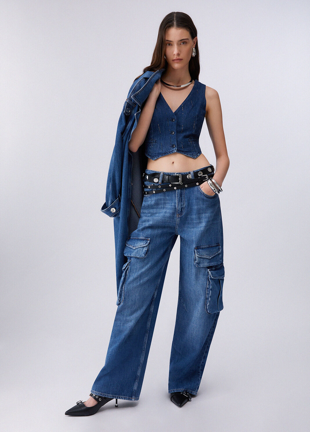 Denim waistcoat with rhinestones blue denim Liu Jo - large image number 5