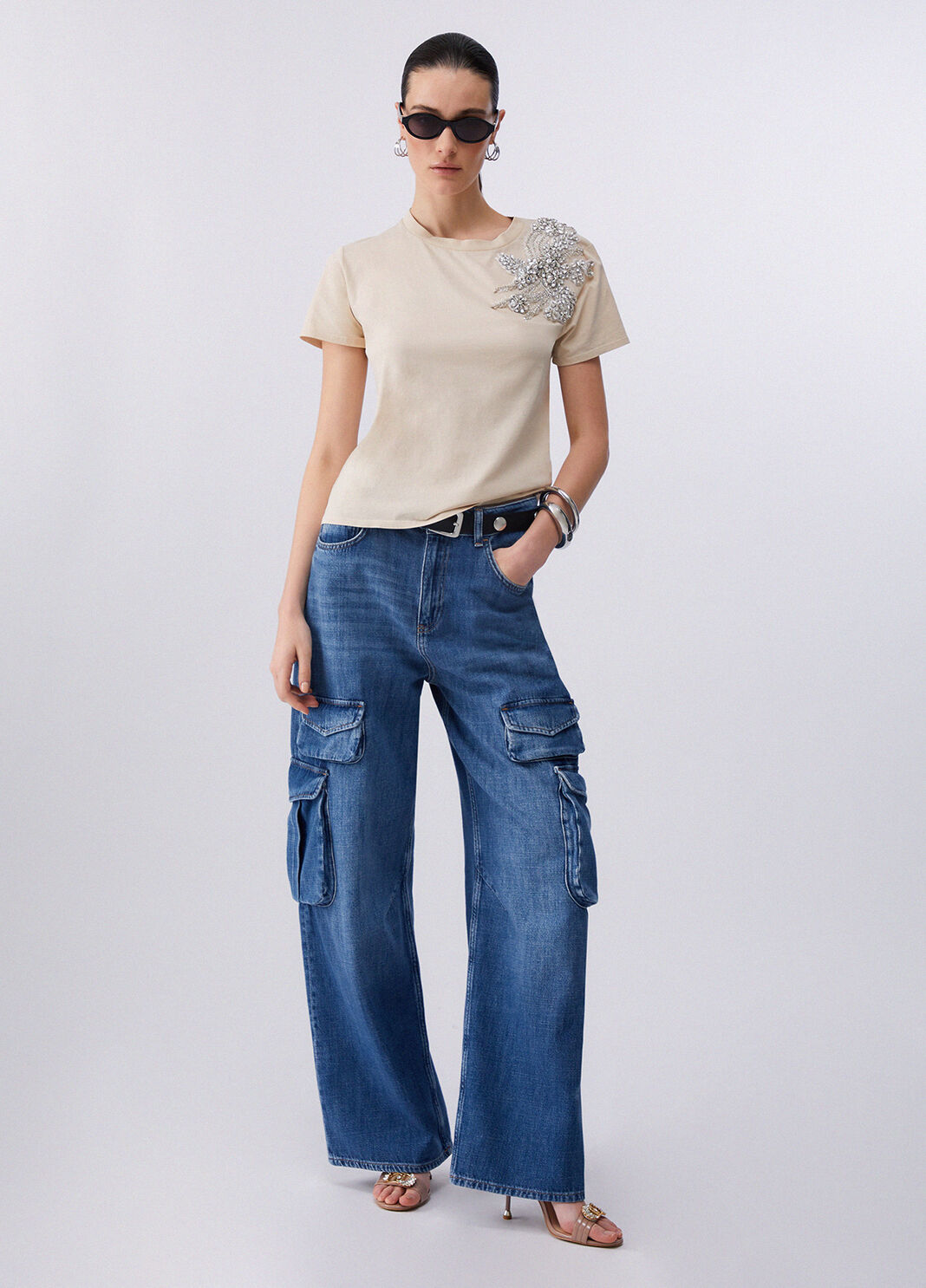 T-Shirt mit Schmuckstickerei Beige Liu Jo - large image number 5