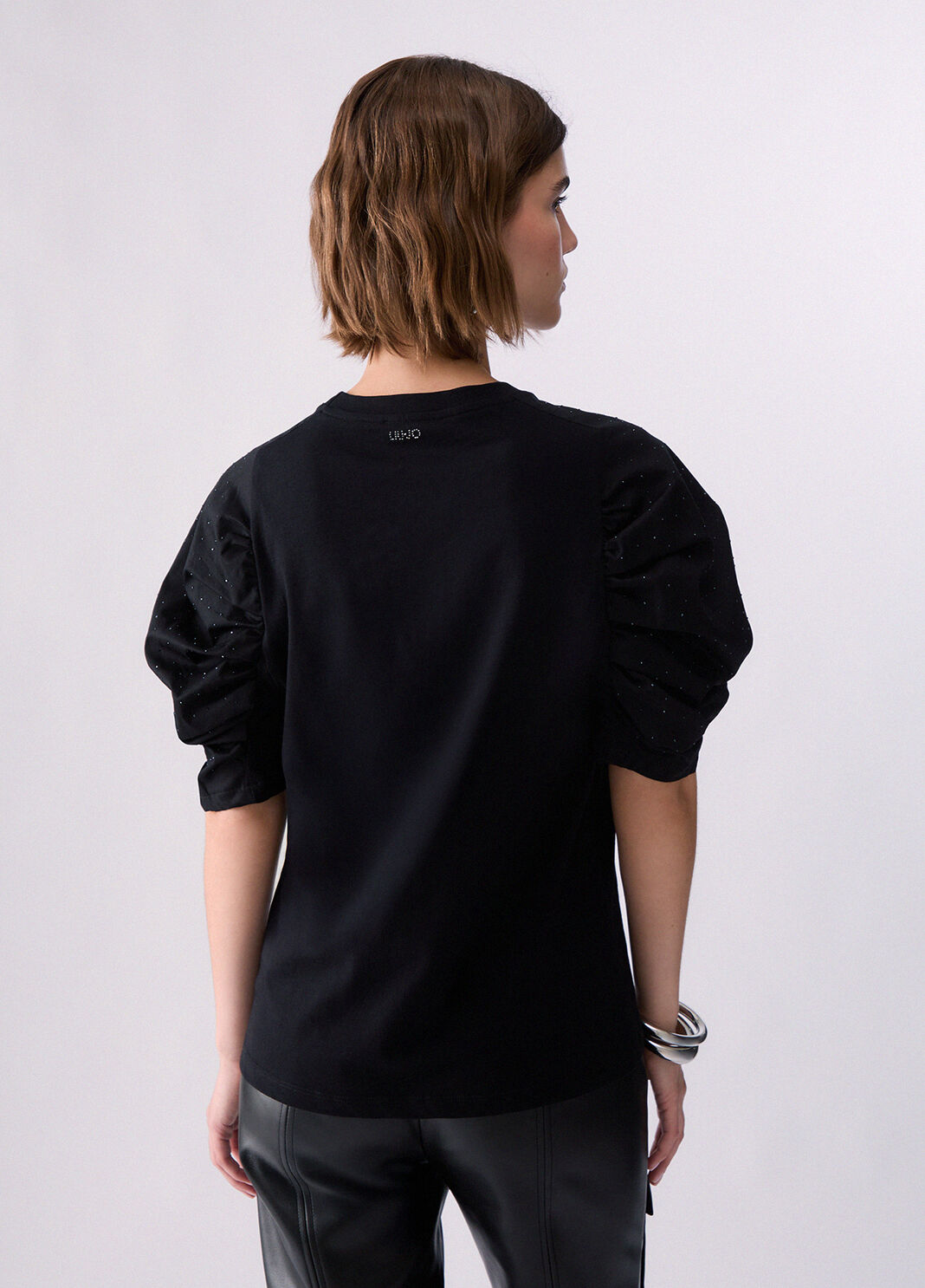 T-shirt bimateriale with sleeves a puff black Liu Jo - large image number 1