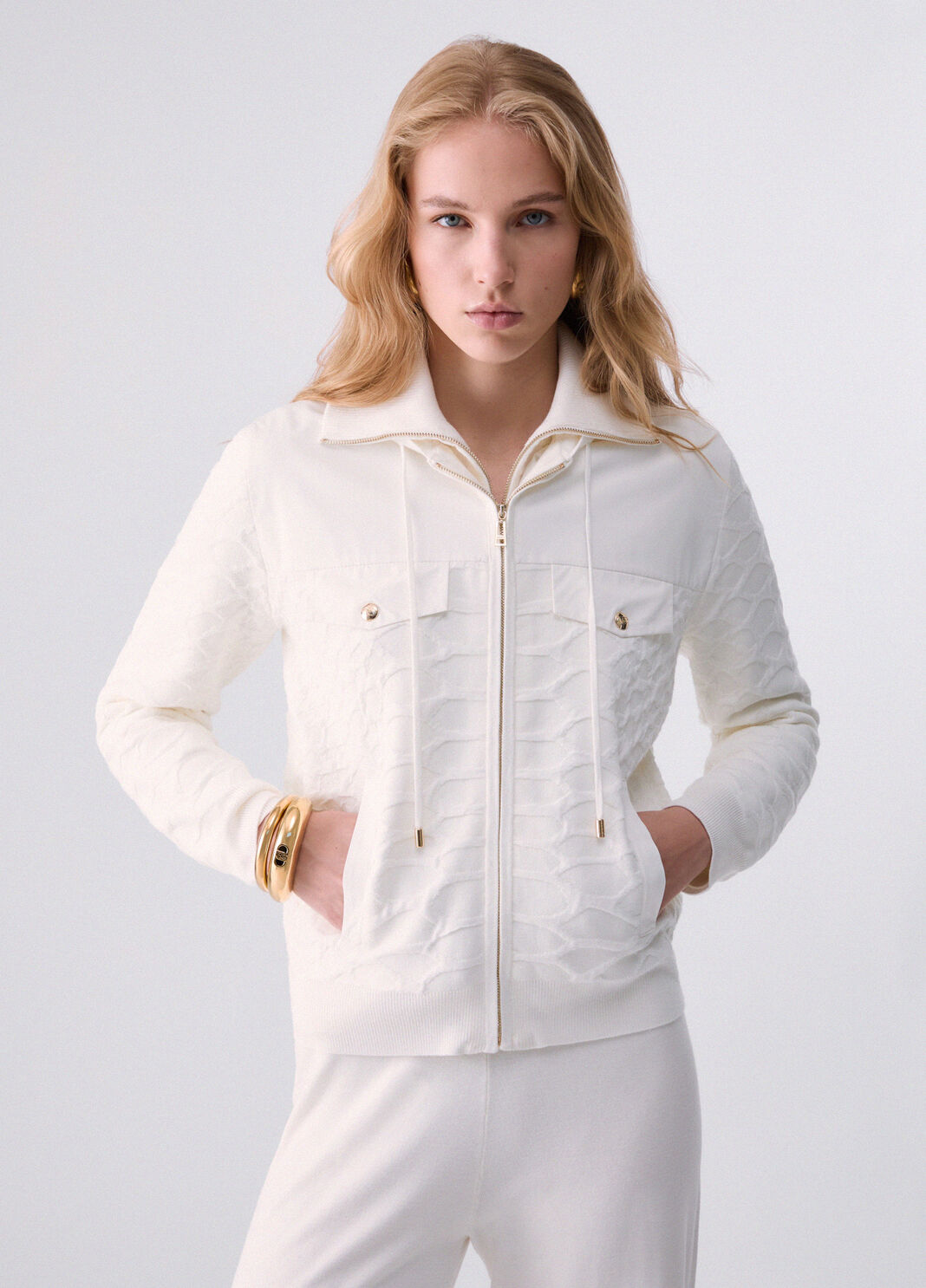 Hooded Zip-Up Sweater white wool Liu Jo - large image number 0