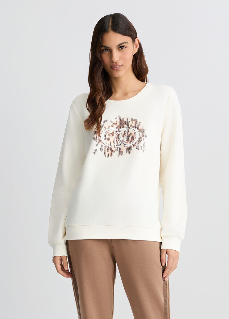 Sweatshirt with animal print and rhinestones white/animal-print Liu Jo - medium Sweatshirt with animal print and rhinestones white/animal-print Liu Jo - medium